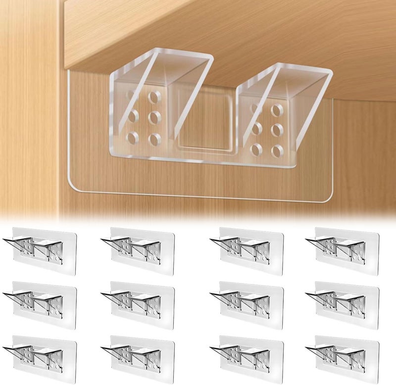 Jaxbo 12 Pcs Punch Free Shelf Support Peg，Self Adhesive Support Shelf Bracket，Strong Load Bearing for Shelves Kitchen Cabinet Book Closet - Image 1